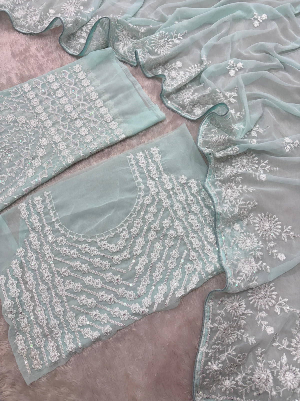 Premium Georgette Saree – Thread Embroidery & Sequins Work with Matching Blouse | House of ShiVisha™ | Code: ASN-86 - Image 1