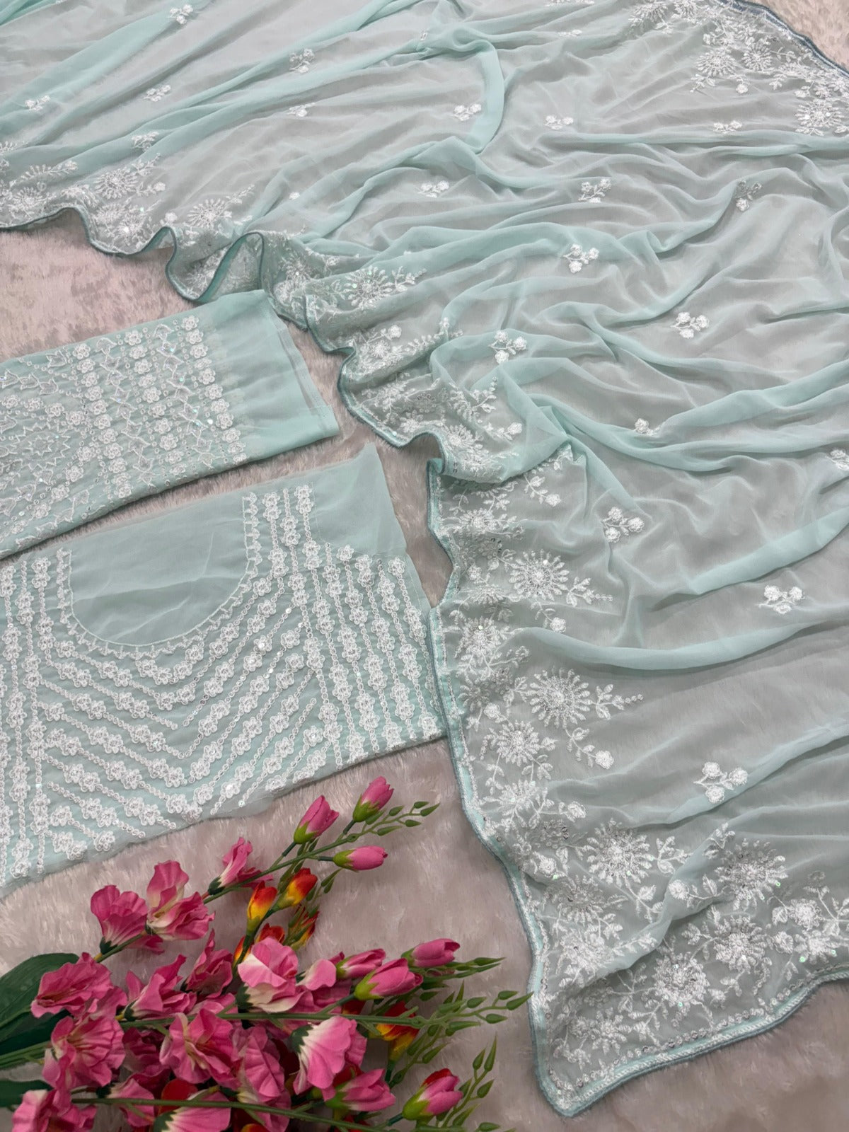 Premium Georgette Saree – Thread Embroidery & Sequins Work with Matching Blouse | House of ShiVisha™ | Code: ASN-86 - Image 1