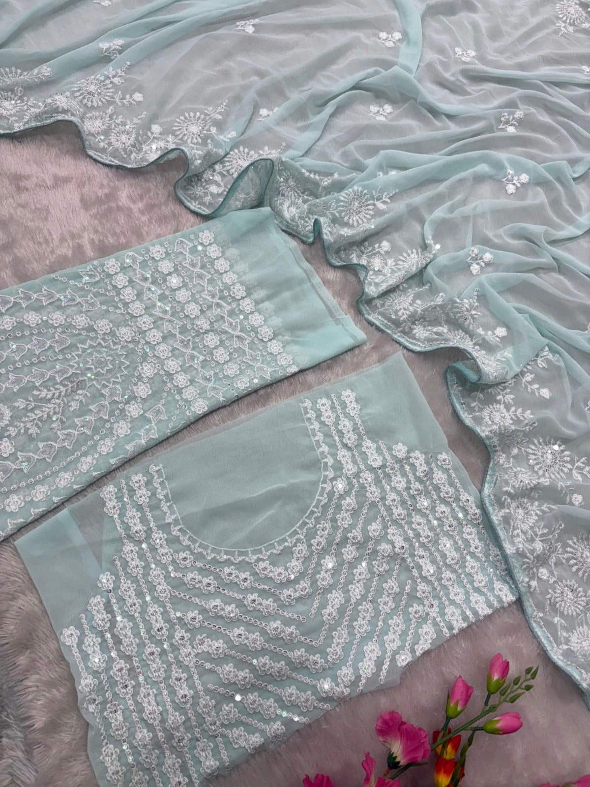 Premium Georgette Saree – Thread Embroidery & Sequins Work with Matching Blouse | House of ShiVisha™ | Code: ASN-86 - Image 8