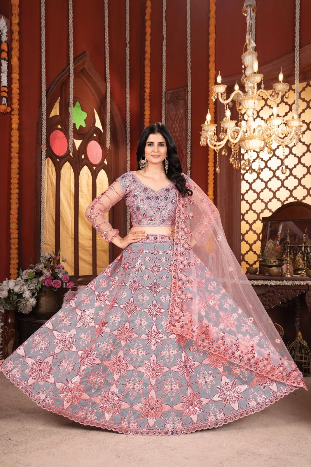 Premium Malburi Silk Lehenga – Thread Embroidery & Heavy Sequins Work | Real Modelling Shoot | House of ShiVisha™ | Code: HOS