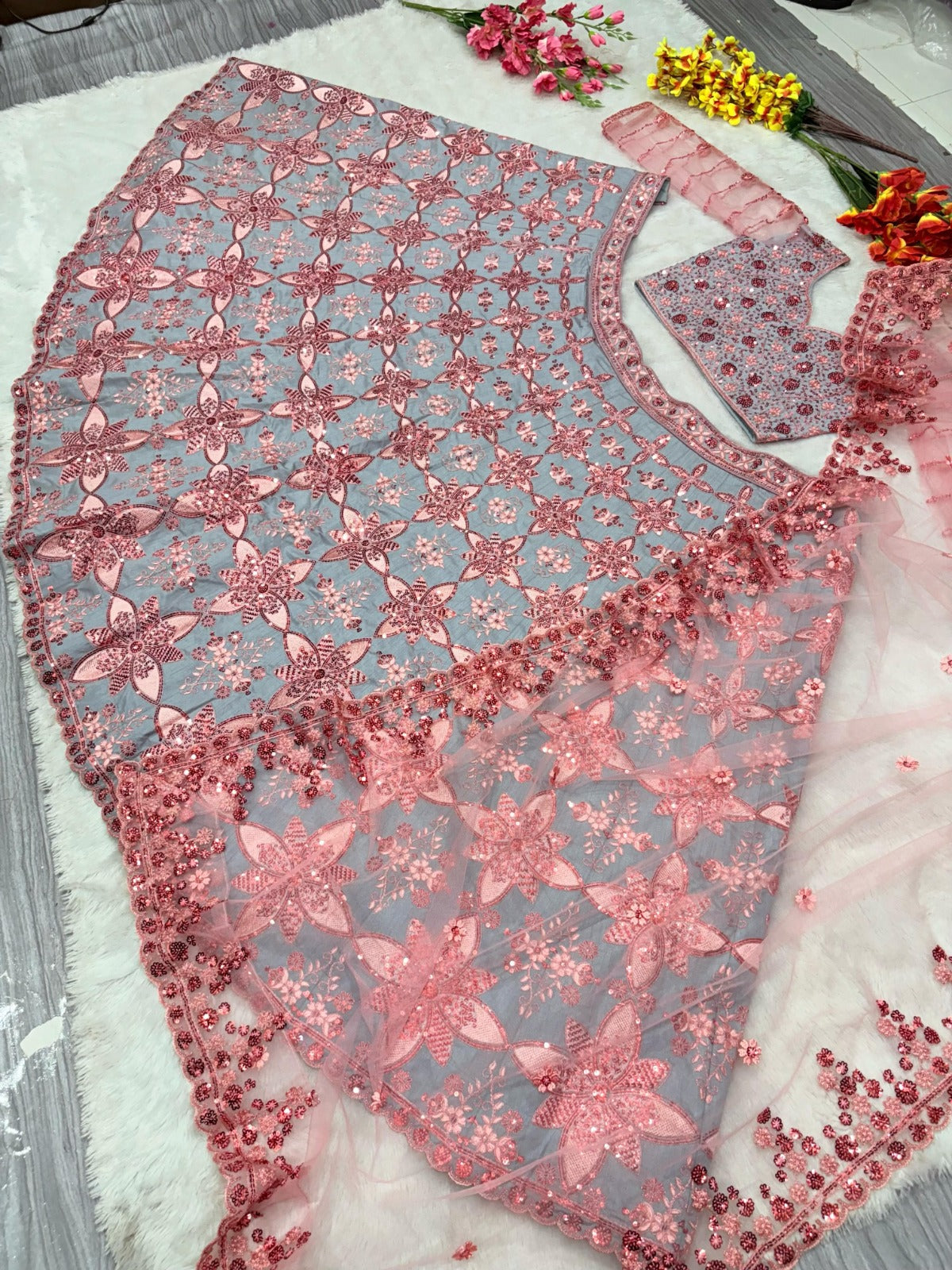 Premium Malburi Silk Lehenga – Thread Embroidery & Heavy Sequins Work | Real Modelling Shoot | House of ShiVisha™ | Code: HOS