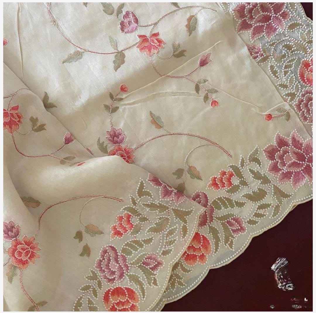 Premium Organza Silk Saree – Multi-Colour Thread Embroidery with Mono Bangalori Blouse | House of ShiVisha™ ASN