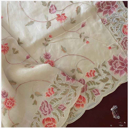 Premium Organza Silk Saree – Multi-Colour Thread Embroidery with Mono Bangalori Blouse | House of ShiVisha™ ASN