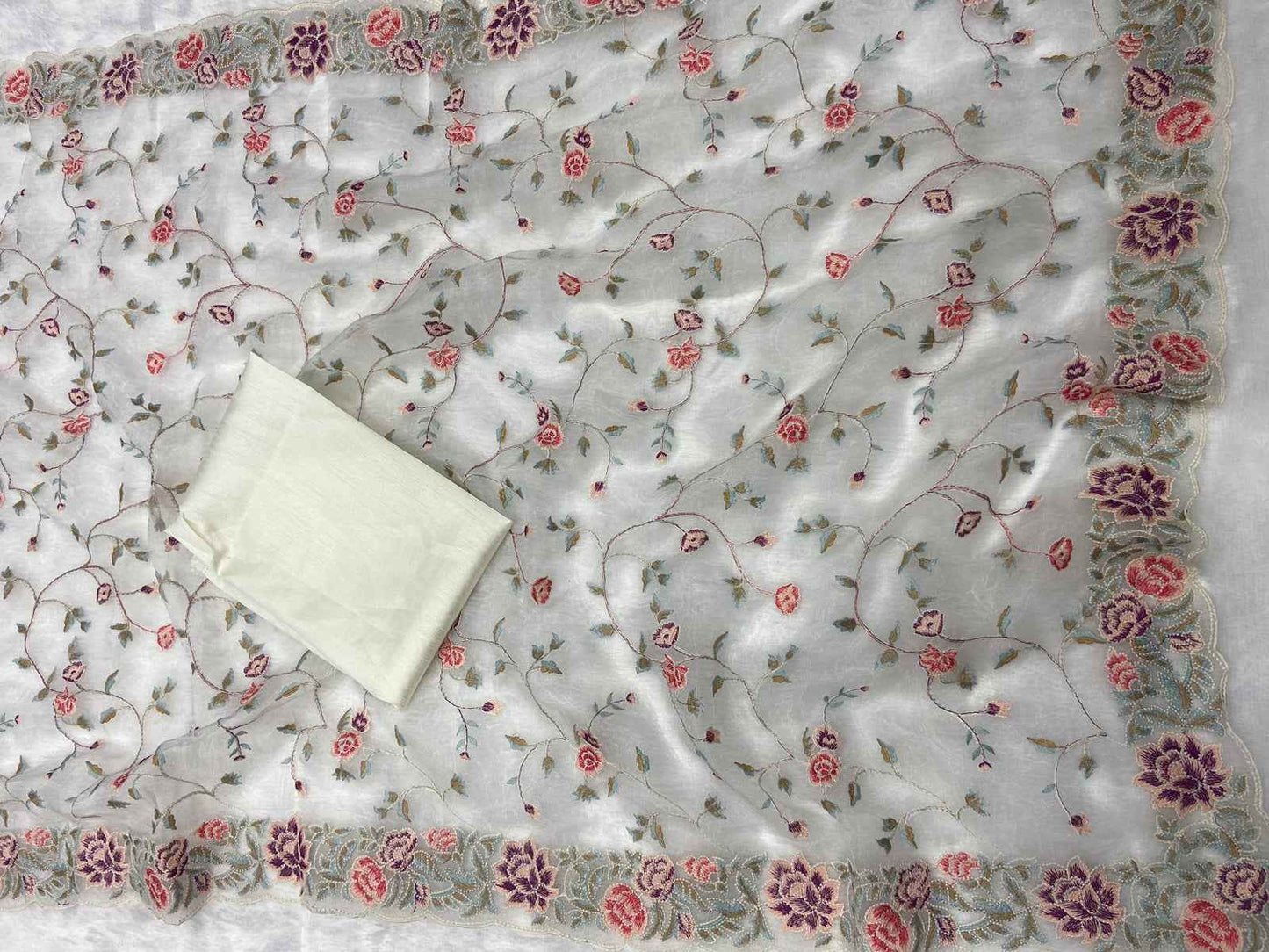 Premium Organza Silk Saree – Multi-Colour Thread Embroidery with Mono Bangalori Blouse | House of ShiVisha™ ASN