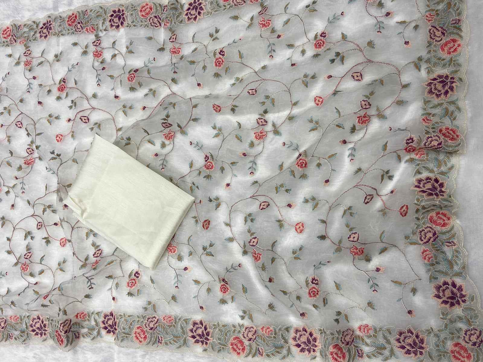 Premium Organza Silk Saree – Multi-Colour Thread Embroidery with Mono Bangalori Blouse | House of ShiVisha™ ASN