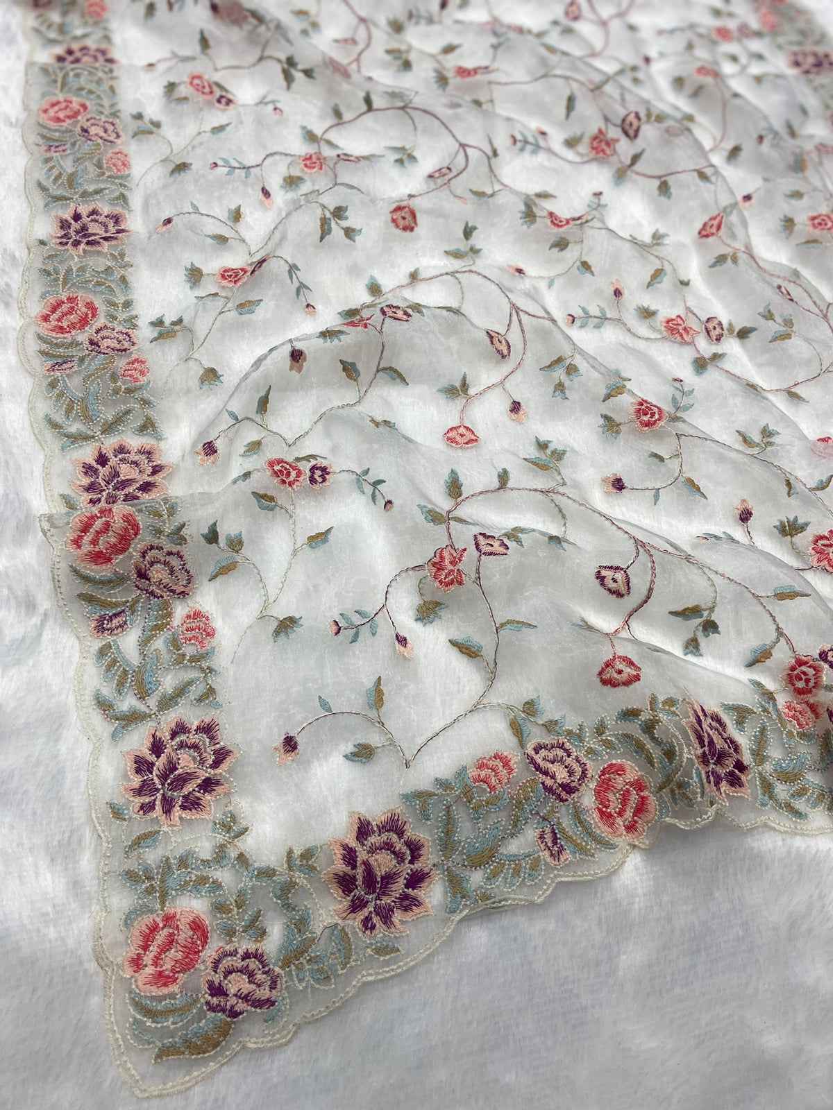 Premium Organza Silk Saree – Multi-Colour Thread Embroidery with Mono Bangalori Blouse | House of ShiVisha™ ASN