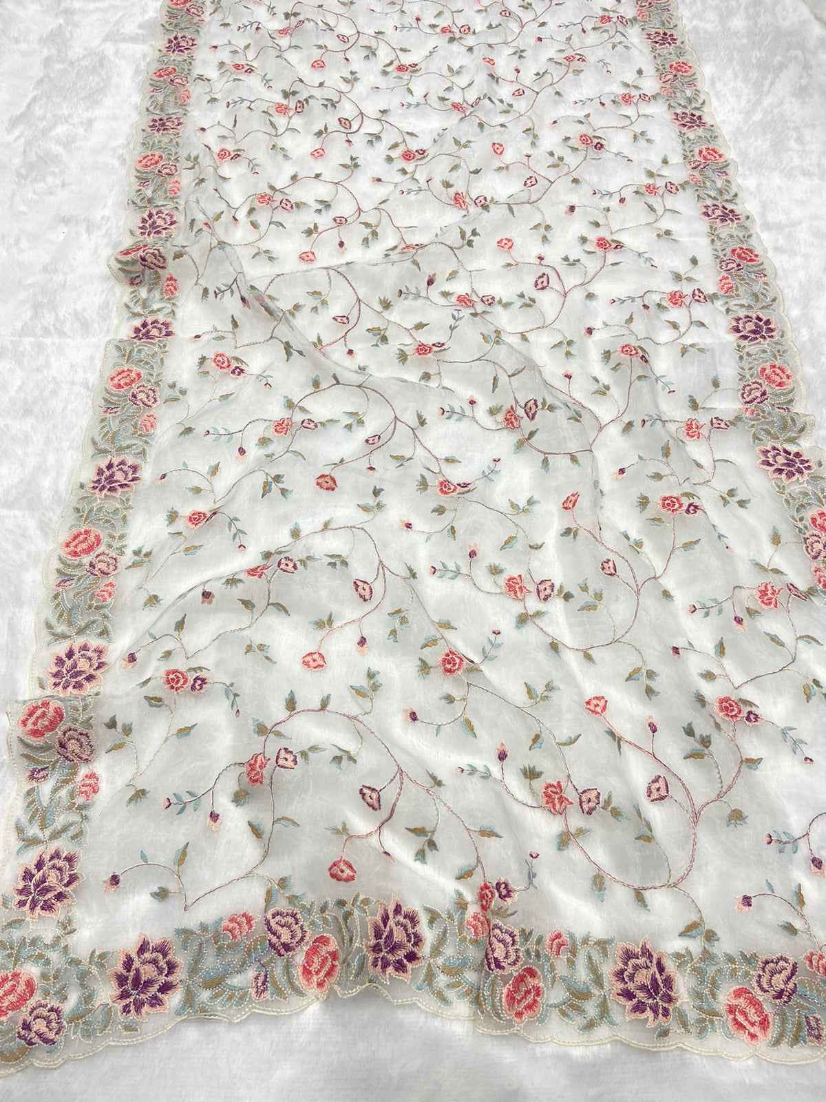 Premium Organza Silk Saree – Multi-Colour Thread Embroidery with Mono Bangalori Blouse | House of ShiVisha™ ASN