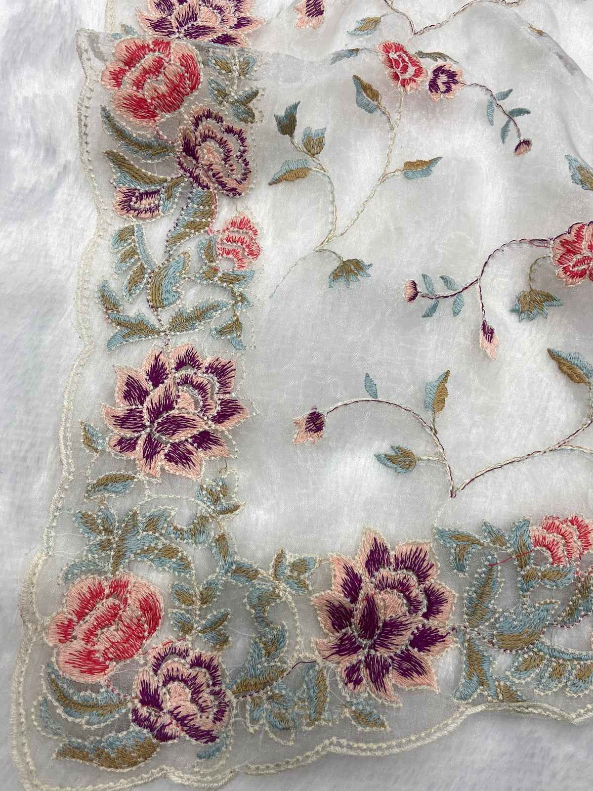 Premium Organza Silk Saree – Multi-Colour Thread Embroidery with Mono Bangalori Blouse | House of ShiVisha™ ASN