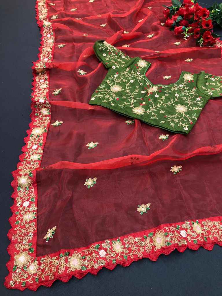 Premium Organza Silk Saree – Multi Work, Coding & Sequins Detailing with Diamond Silk Blouse  House of ShiVisha™