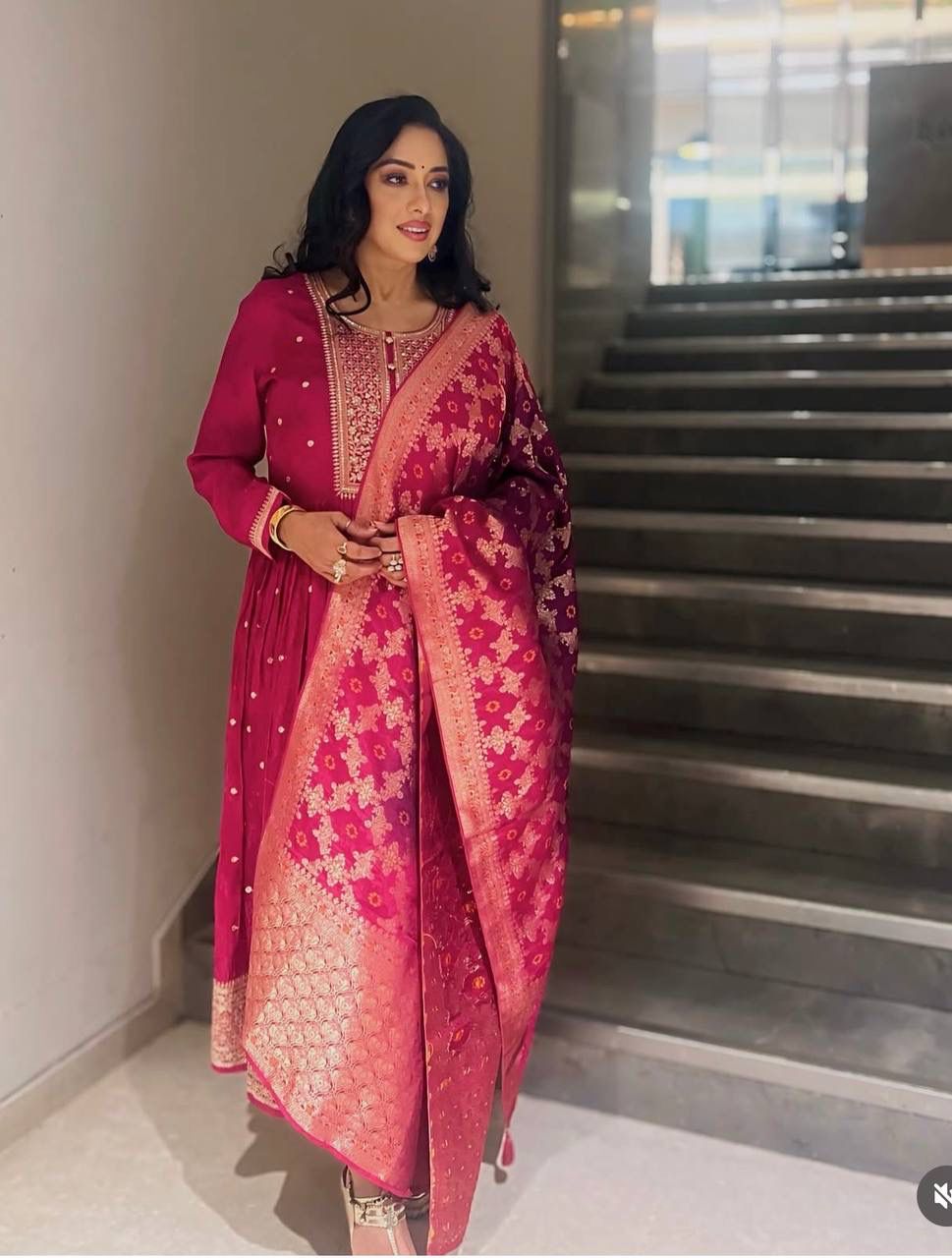 Pure Chinon Silk Gown Pant Dupatta Set – Heavy Sequin Embroidery with Digital Print Dupatta | House of ShiVisha™ | Ready-to-Wear Luxe Edition