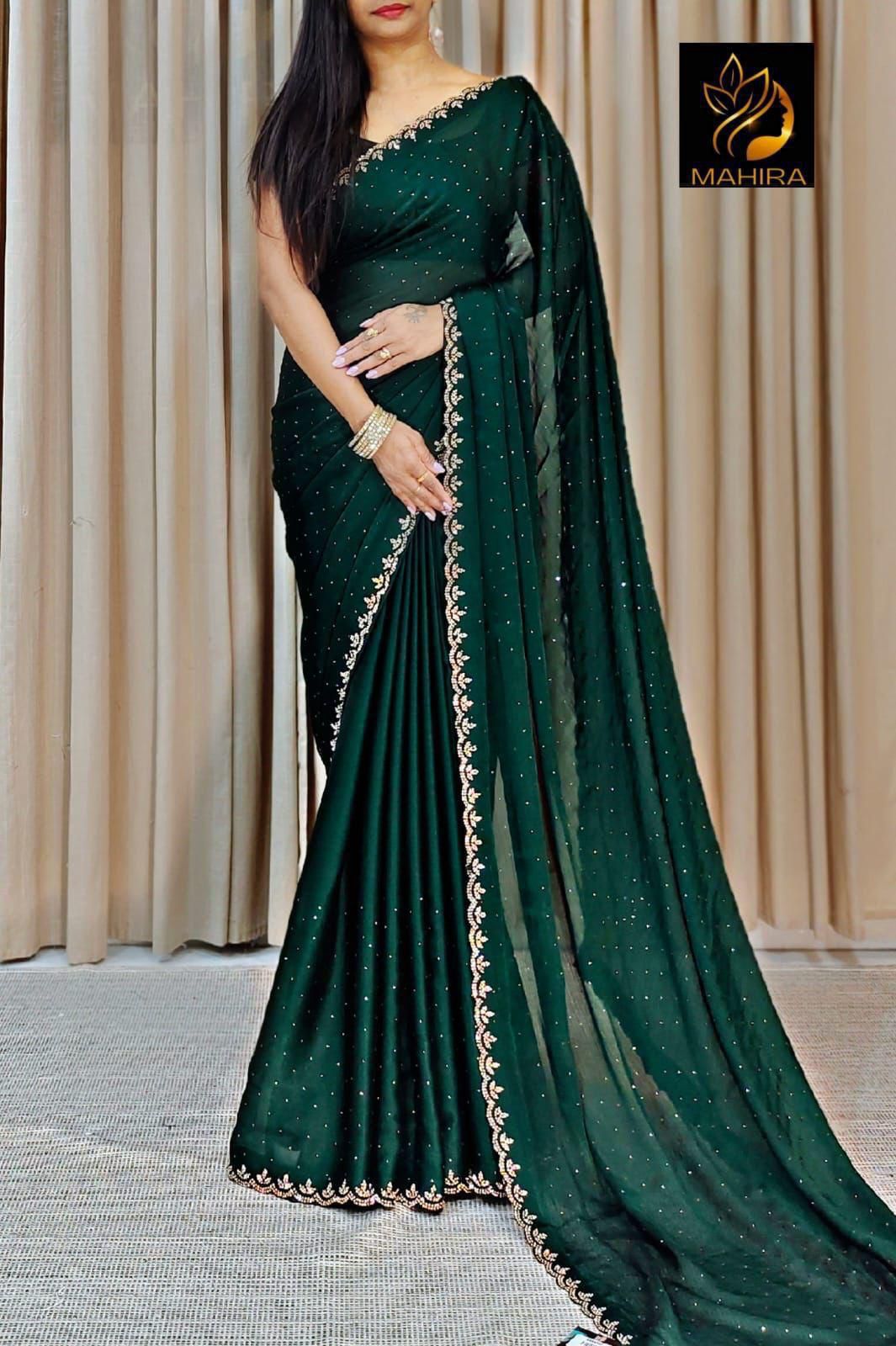 Pure Satin Chiffon Saree – All Over Sirozski Work with Cutwork Border | House of ShiVisha™ | Code: KK-DIPAK - Image 4