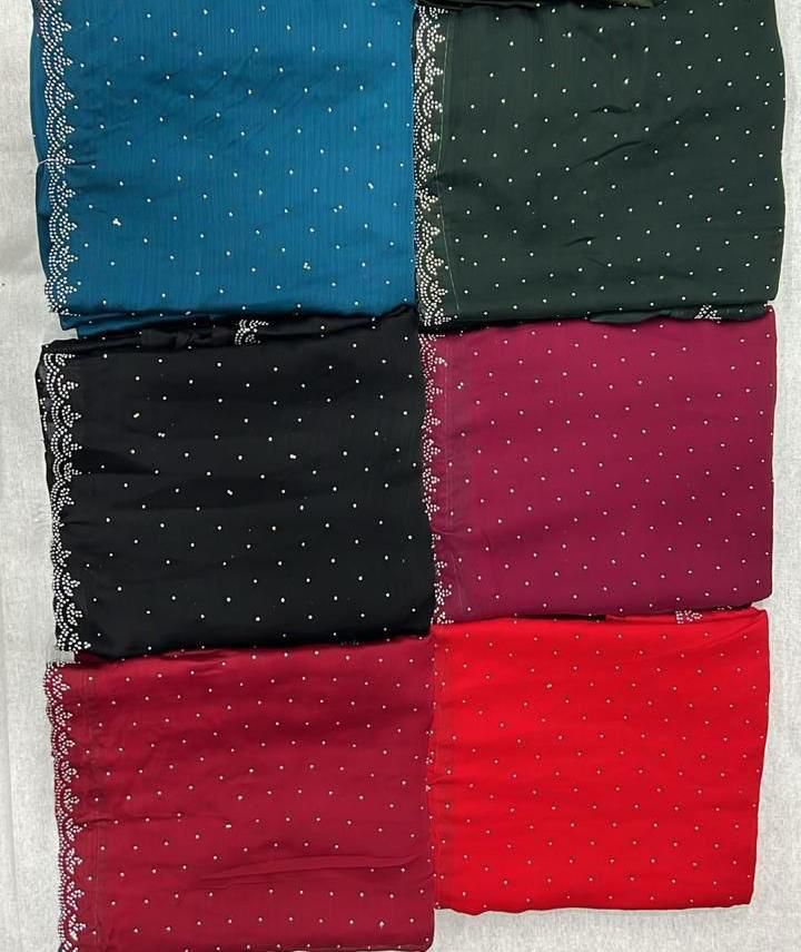 Pure Satin Chiffon Saree – All Over Sirozski Work with Cutwork Border | House of ShiVisha™ | Code: KK-DIPAK - Image 5