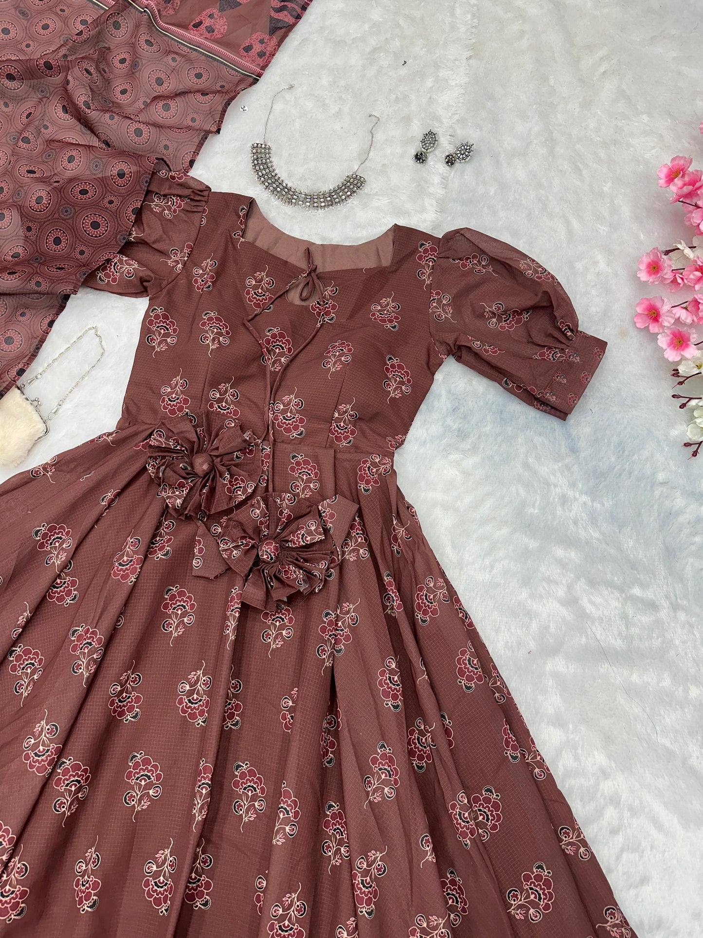 SCNX-1130 Pure Soft Cotton Printed Anarkali Suit – Huge 8-Meter Flair with Elegant Lace Border Dupatta | House of ShiVisha™ | Modern Grace Edition