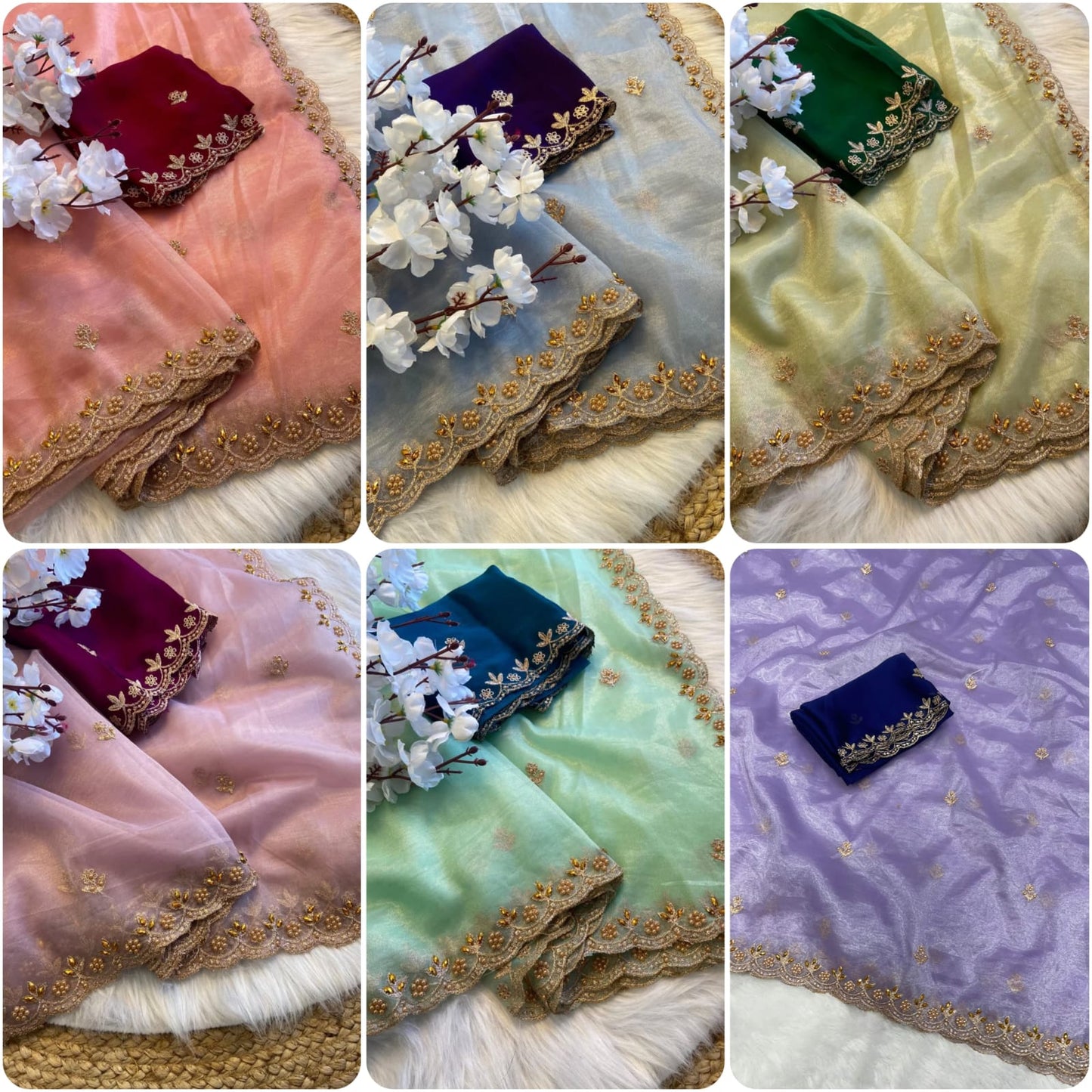 Pure Soft Twills Oranga Saree – All Over Handwork with Rangoli Satin Blouse | House of ShiVisha™ | Code: HOS-SR001-KOTHARINX4