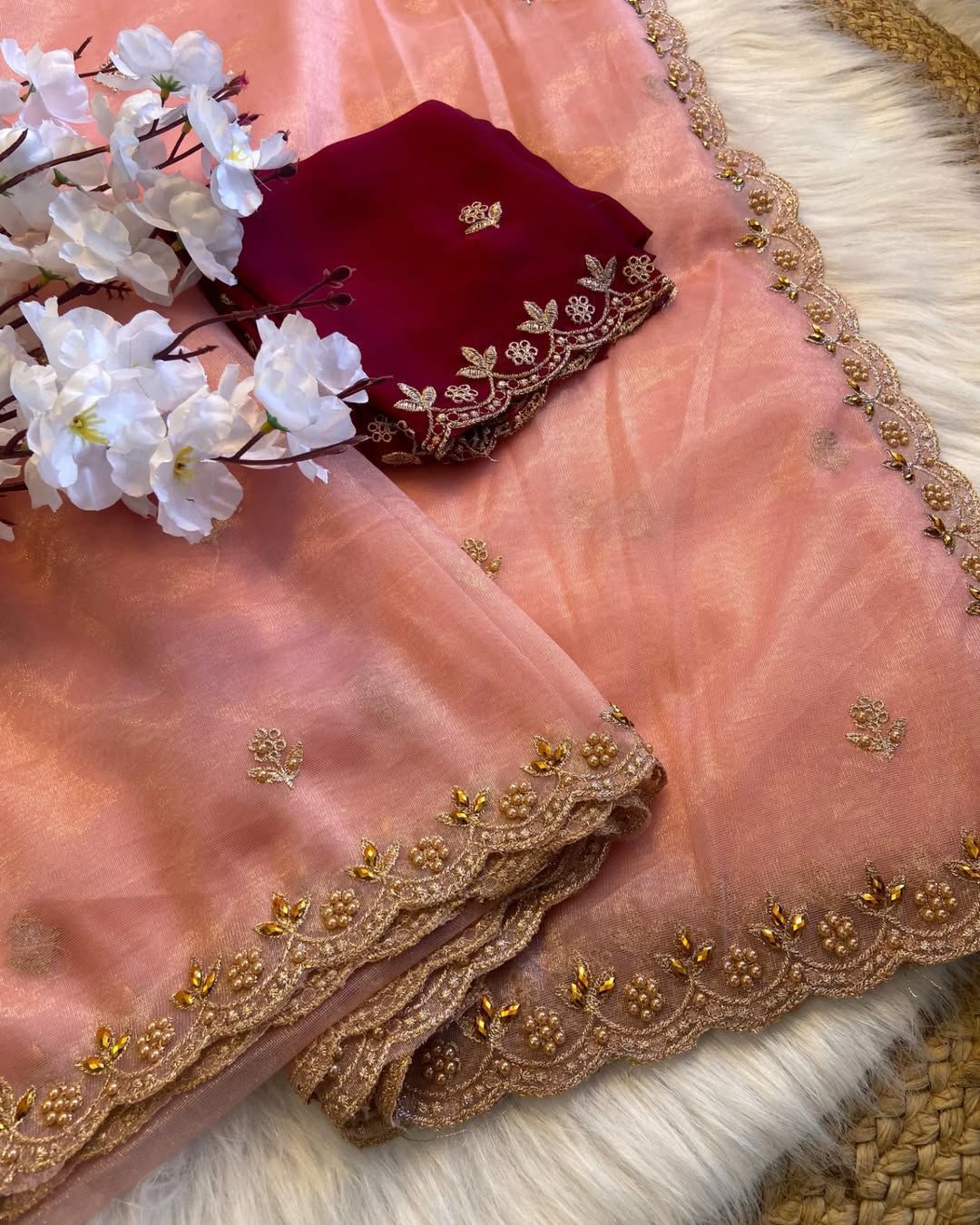 Pure Soft Twills Oranga Saree – Handwork All Over with Rangoli Satin Blouse | House of ShiVisha™ | Code: HOS-SR001-KOTHARINX4