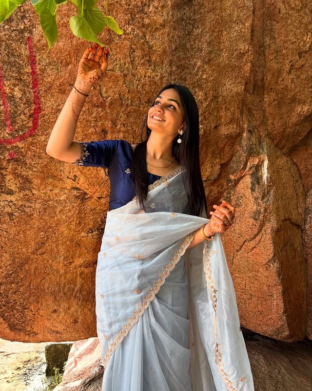 Pure Soft Twills Oranga Saree – Handwork All Over with Rangoli Satin Blouse | House of ShiVisha™ | Code: HOS-SR001-KOTHARINX4