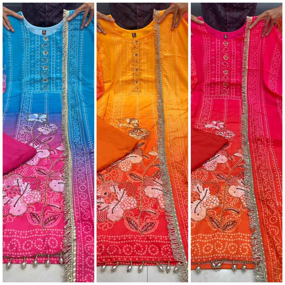 Pure Softy Chinon Silk Kurti Pant Dupatta Set – Aari & Hand Embroidery Work with Cotton Lining | House of ShiVisha™