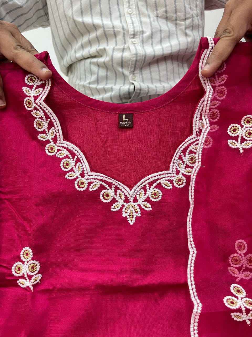 RAASHA Chanderi Silk Kurti Palazzo Dupatta Set – Cotton Thread Embroidery with Full Cotton Lining | House of ShiVisha™