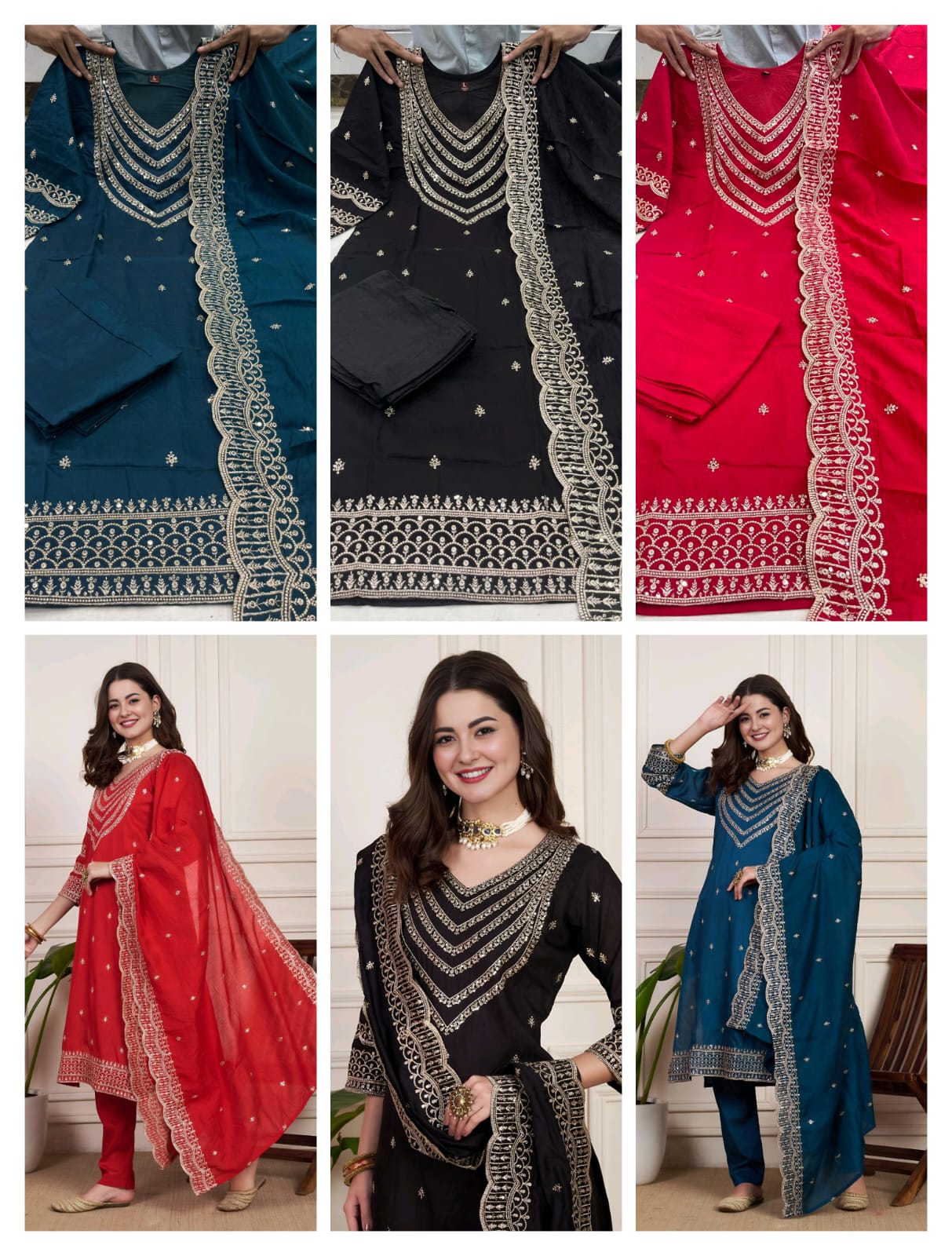 Rajhans Chanderi Silk Ready-to-Wear Party Suit – Glossy Finish with Elegant Silhouette  House of ShiVisha™  Diwali Collection