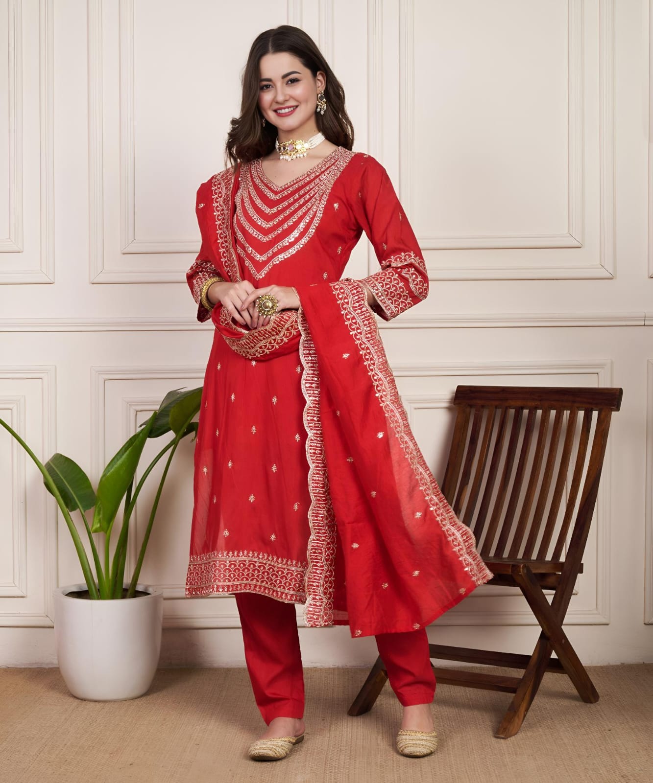 Rajhans Chanderi Silk Ready-to-Wear Party Suit – Glossy Finish with Elegant Silhouette  House of ShiVisha™  Diwali Collection
