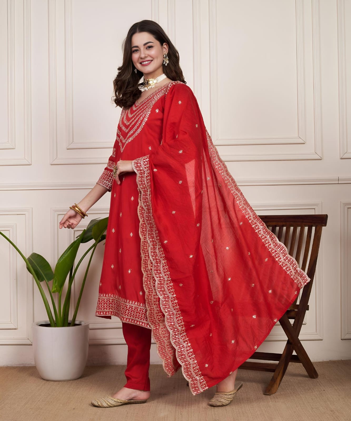 Rajhans Chanderi Silk Ready-to-Wear Party Suit – Glossy Finish with Elegant Silhouette  House of ShiVisha™  Diwali Collection