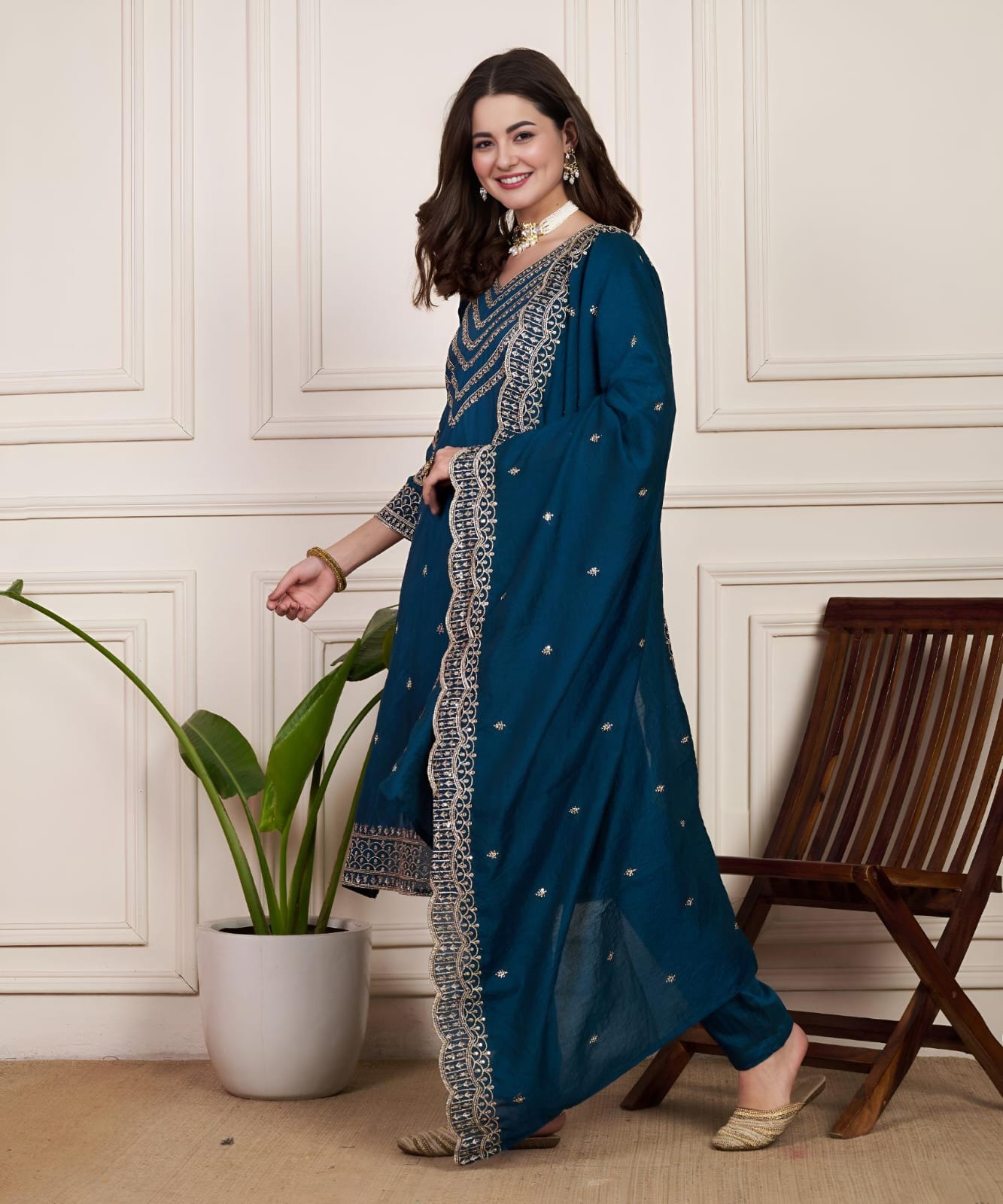 Rajhans Chanderi Silk Ready-to-Wear Party Suit – Glossy Finish with Elegant Silhouette  House of ShiVisha™  Diwali Collection