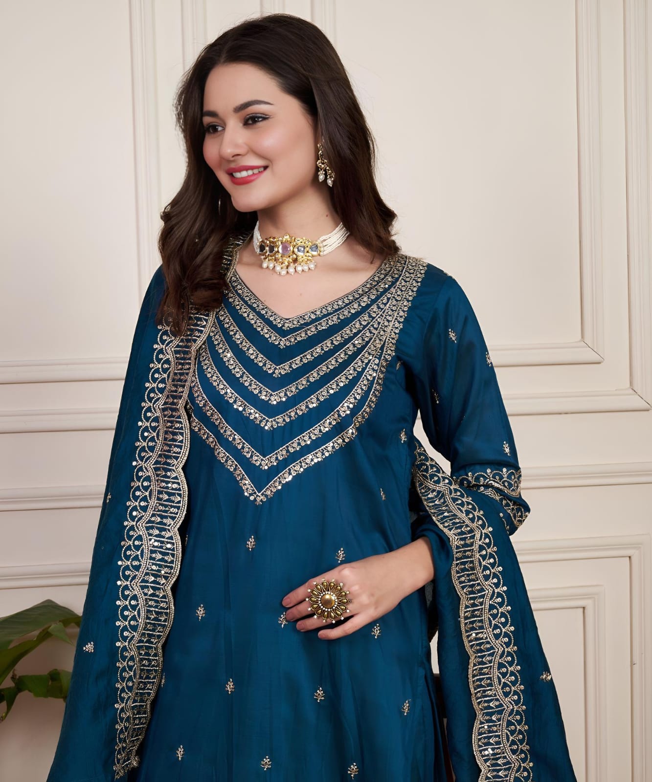 Rajhans Chanderi Silk Ready-to-Wear Party Suit – Glossy Finish with Elegant Silhouette  House of ShiVisha™  Diwali Collection