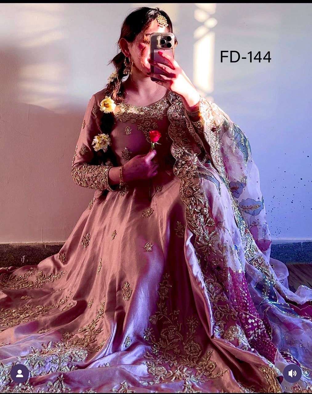 HOS FD-144 Satin Silk Gown Set with Plazzo & Embroidered Dupatta - House Of ShiVisha