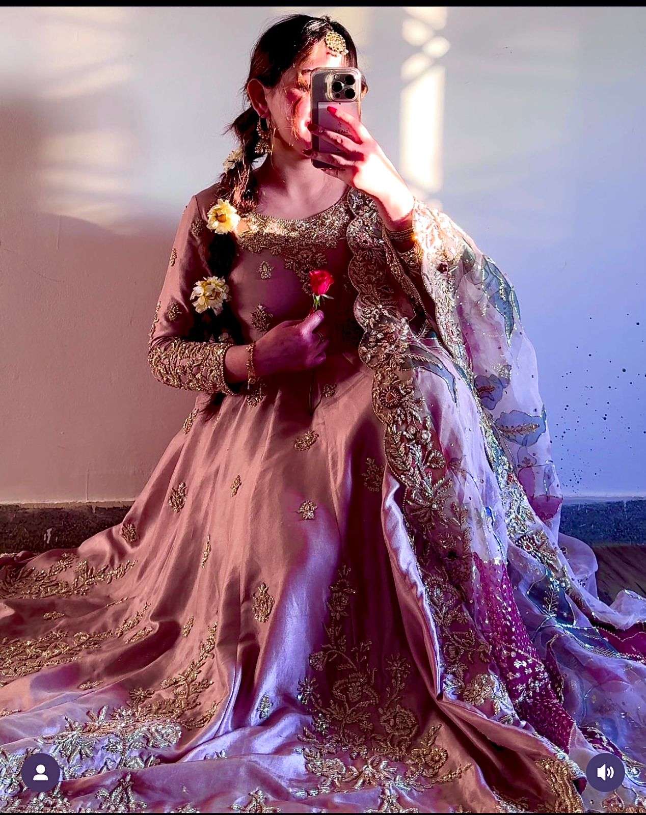 HOS FD-144 Satin Silk Gown Set with Plazzo & Embroidered Dupatta - House Of ShiVisha