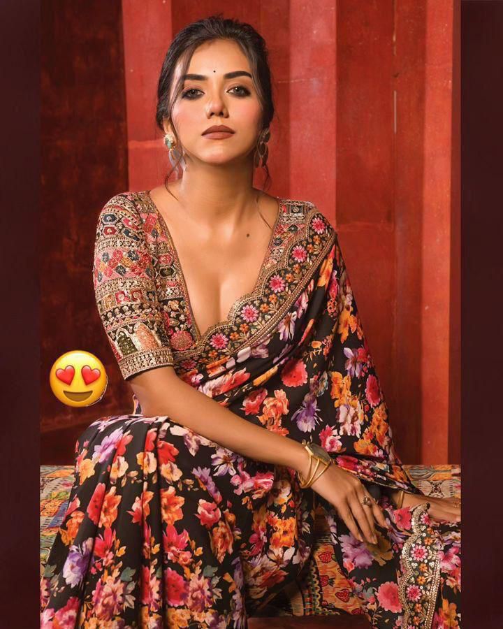 Soft Georgette Digital Print Saree – Heavy Sequins & Multi Thread Embroidery Work | House of ShiVisha™ | Code: KK-0228 - Imag