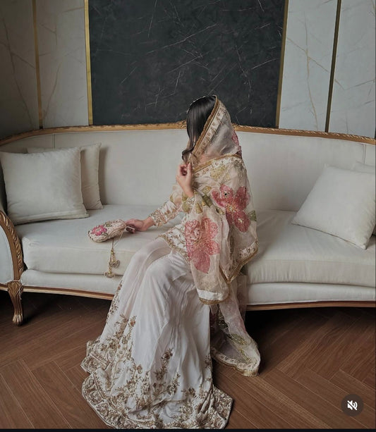 WW-1215 Heavy Chinon Silk Sharara Set – 5mm Sequin Embroidery with Digital Organza Dupatta | House of ShiVisha™