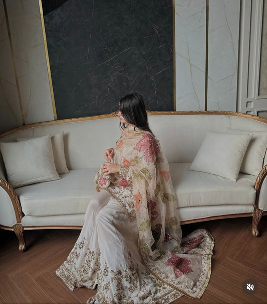 WW-1215 Heavy Chinon Silk Sharara Set – 5mm Sequin Embroidery with Digital Organza Dupatta | House of ShiVisha™