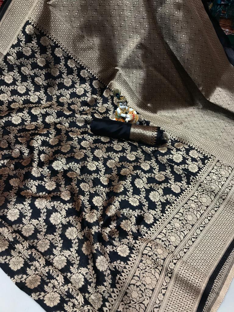 SOFT BANARASI COTTON SILK SAREE WITH WEAVING FULL BODY GOLD JARI SAREE AND RICH &nbsp;PALLU WITH JARI WEAVING