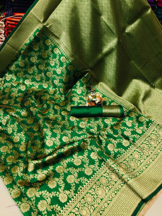 SOFT BANARASI COTTON SILK SAREE WITH WEAVING FULL BODY GOLD JARI SAREE AND RICH &nbsp;PALLU WITH JARI WEAVING