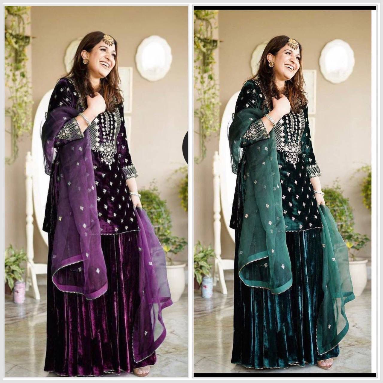 9 Thousand Viscos Velvet With * Embroidery &;Work* With Full Sleeve*With Piping less; suit