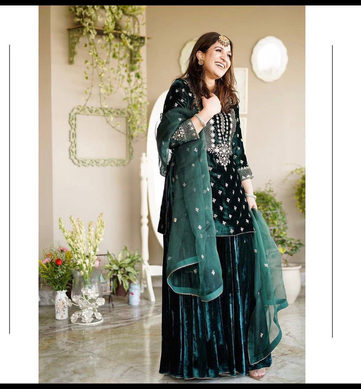 9 Thousand Viscos Velvet With * Embroidery &;Work* With Full Sleeve*With Piping less; suit