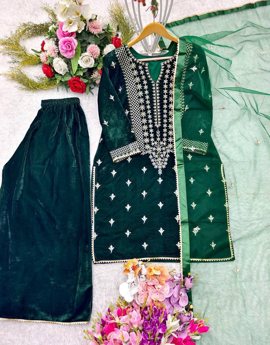 9 Thousand Viscos Velvet With * Embroidery &;Work* With Full Sleeve*With Piping less; suit