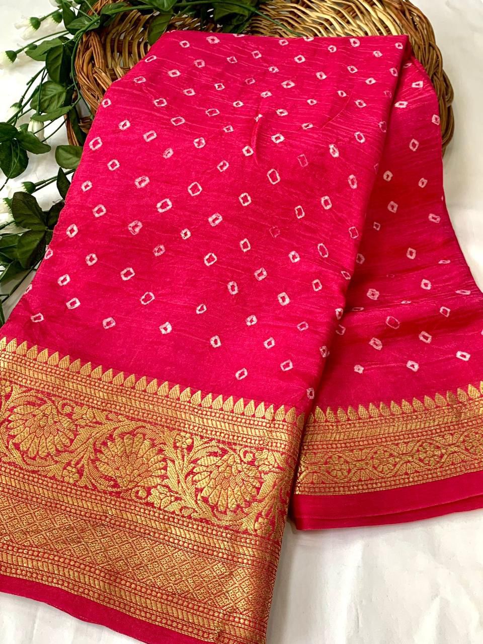 New Kanjivaram Bandhani Saree – Sugandha Collection (Cotton Silk with Hand Bandhej)