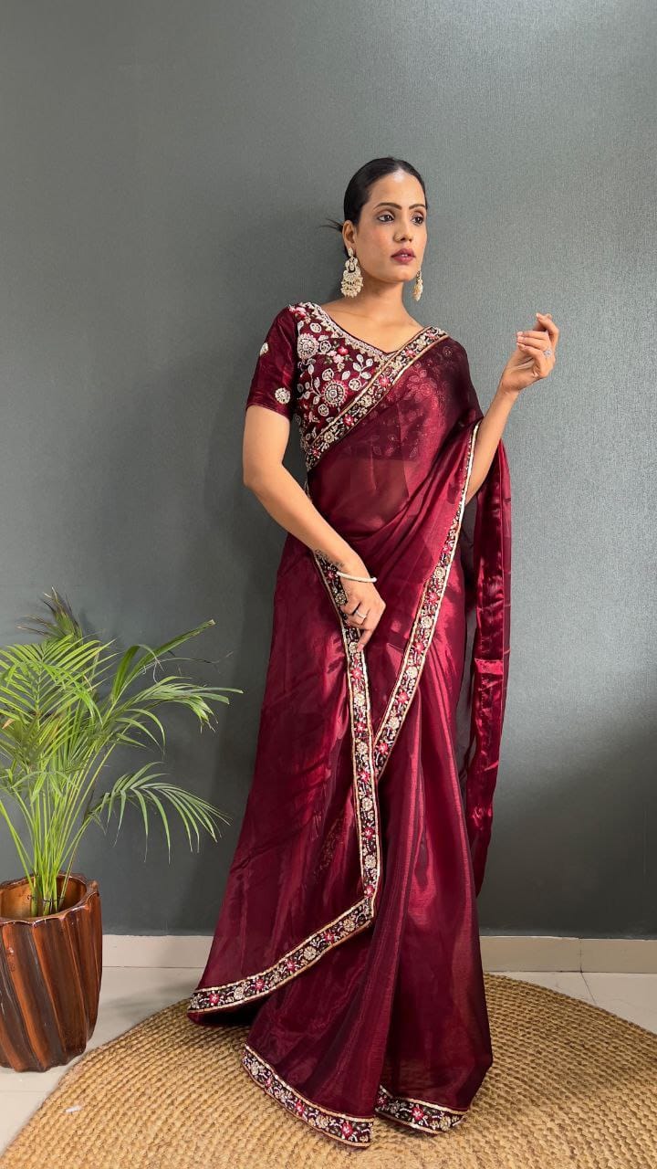 HOS ASN-55 Handwork Saree – Premium Burberry Silk with Khatli Work & Designer Blouse