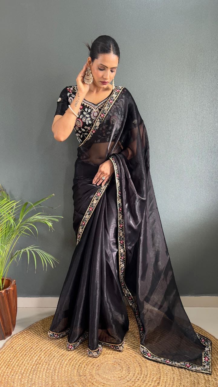 HOS ASN-55 Handwork Saree – Premium Burberry Silk with Khatli Work & Designer Blouse