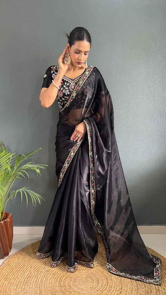 HOS ASN-55 Handwork Saree – Premium Burberry Silk with Khatli Work & Designer Blouse