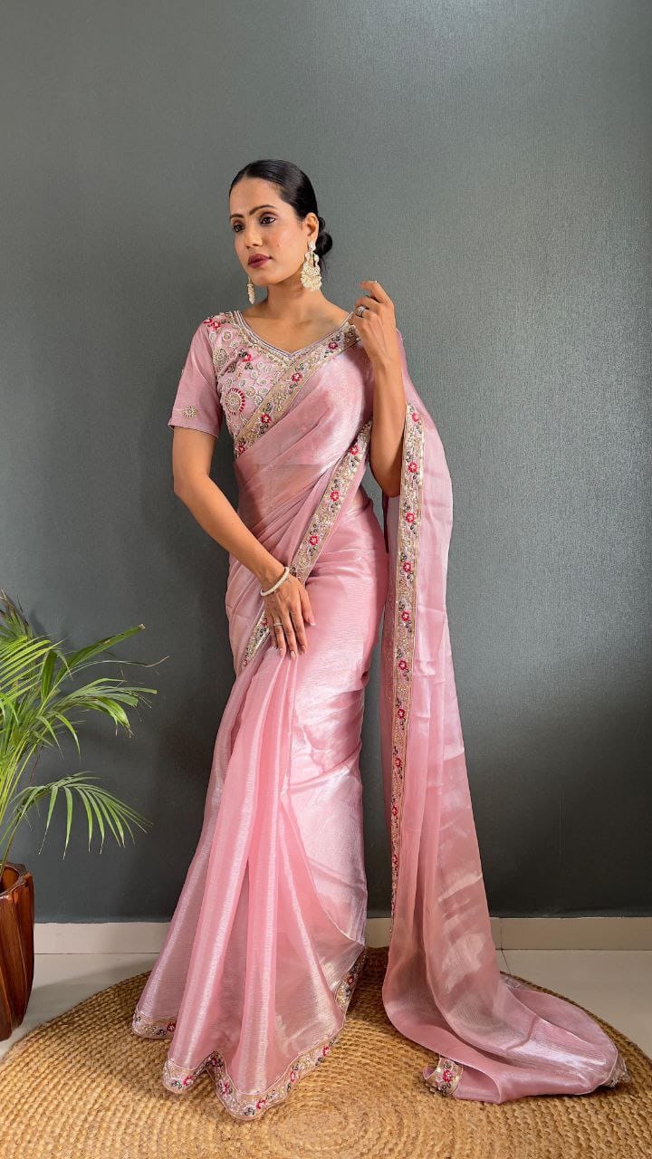 HOS ASN-55 Handwork Saree – Premium Burberry Silk with Khatli Work & Designer Blouse
