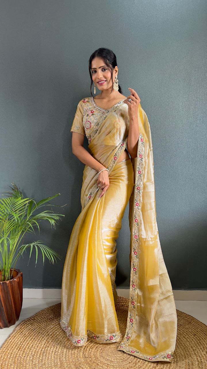 HOS ASN-55 Handwork Saree – Premium Burberry Silk with Khatli Work & Designer Blouse