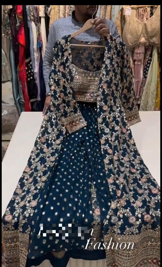 HOS HC-969 Designer Koti Suit Set – Faux Georgette with Embroidery, Dori & Heavy Sequins Work
