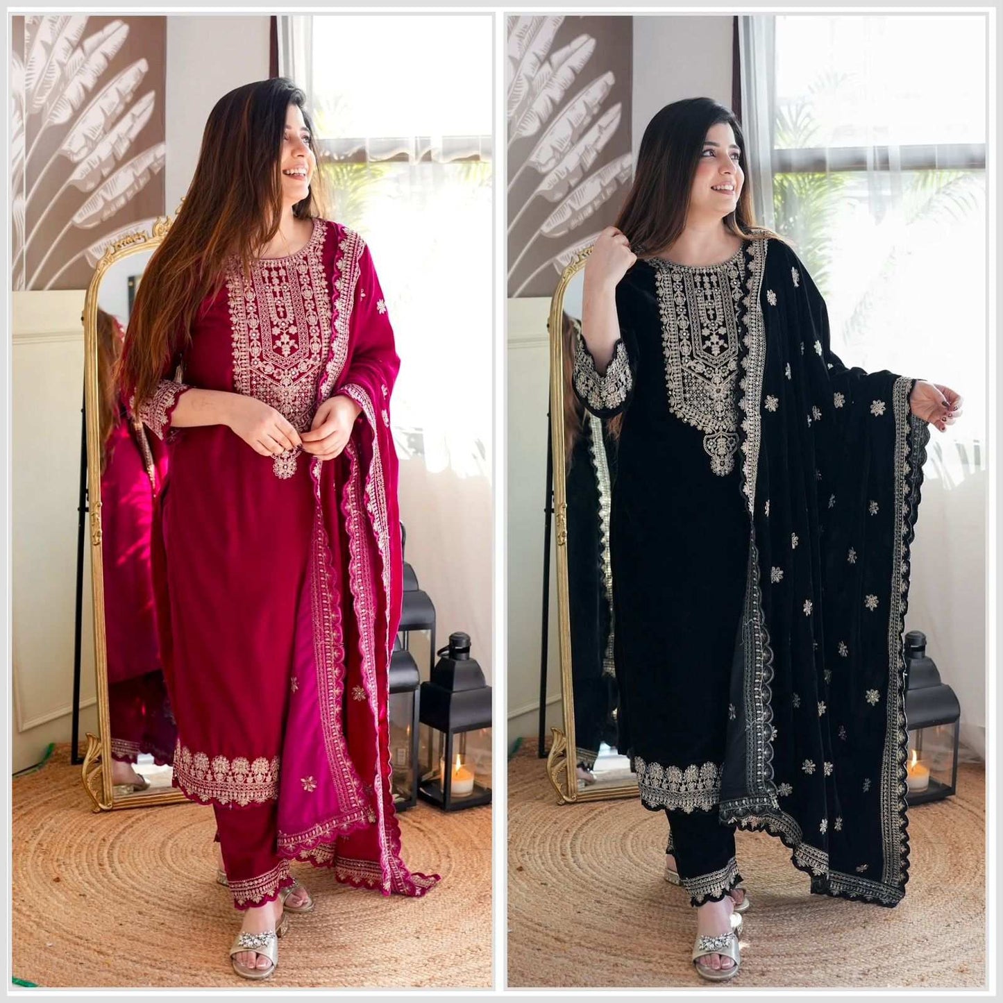 HOS FD-101 Velvet Suit Set – Embroidered Top, Pant & Dupatta (Ready to Wear) - House Of ShiVisha