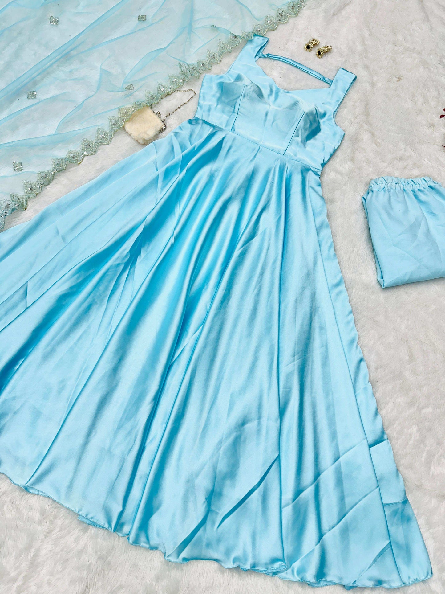 HOS SCnx 1144 Japan Satin Anarkali Suit with Net Dupatta - House Of ShiVisha