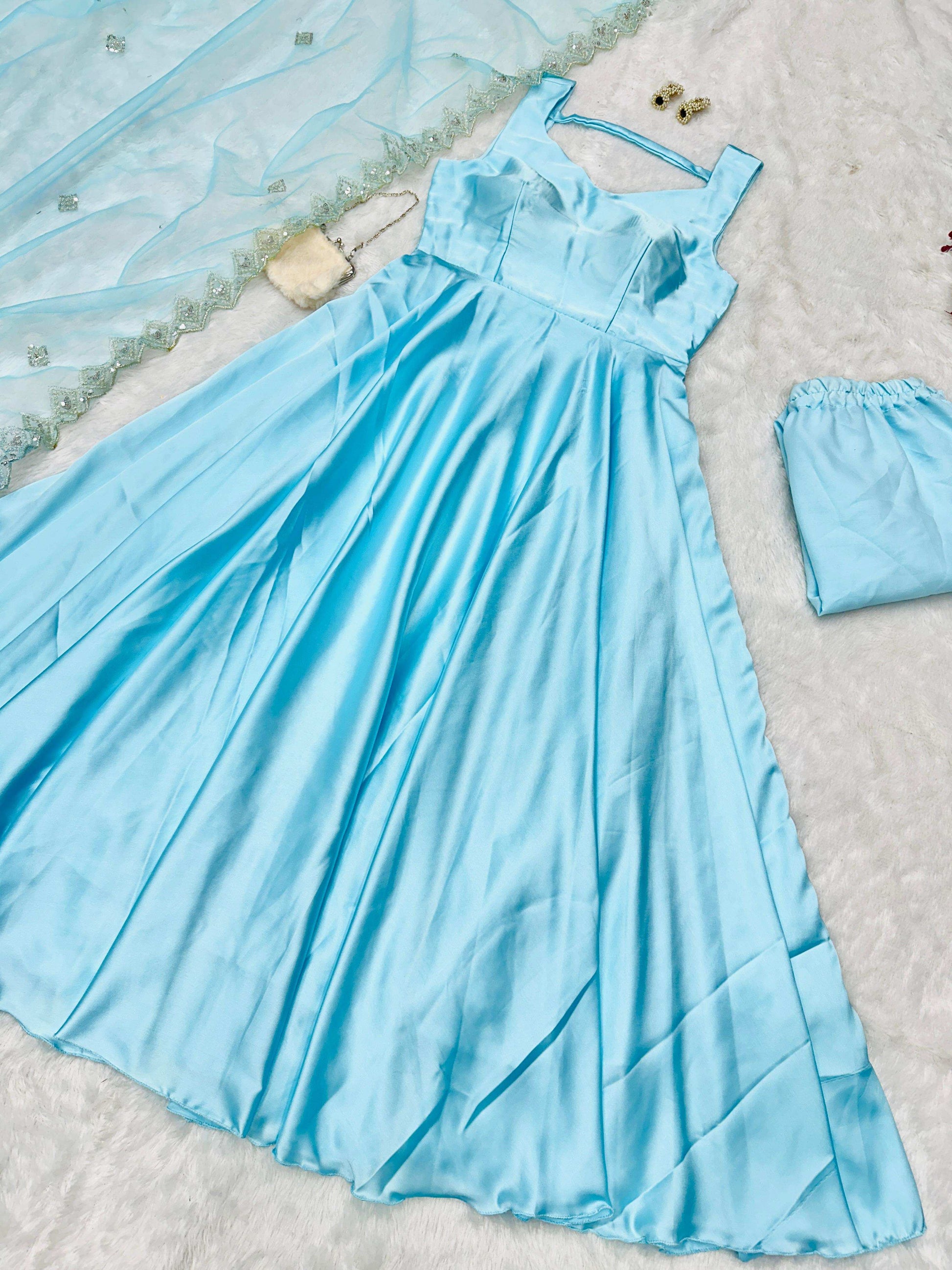 HOS SCnx 1144 Japan Satin Anarkali Suit with Net Dupatta - House Of ShiVisha