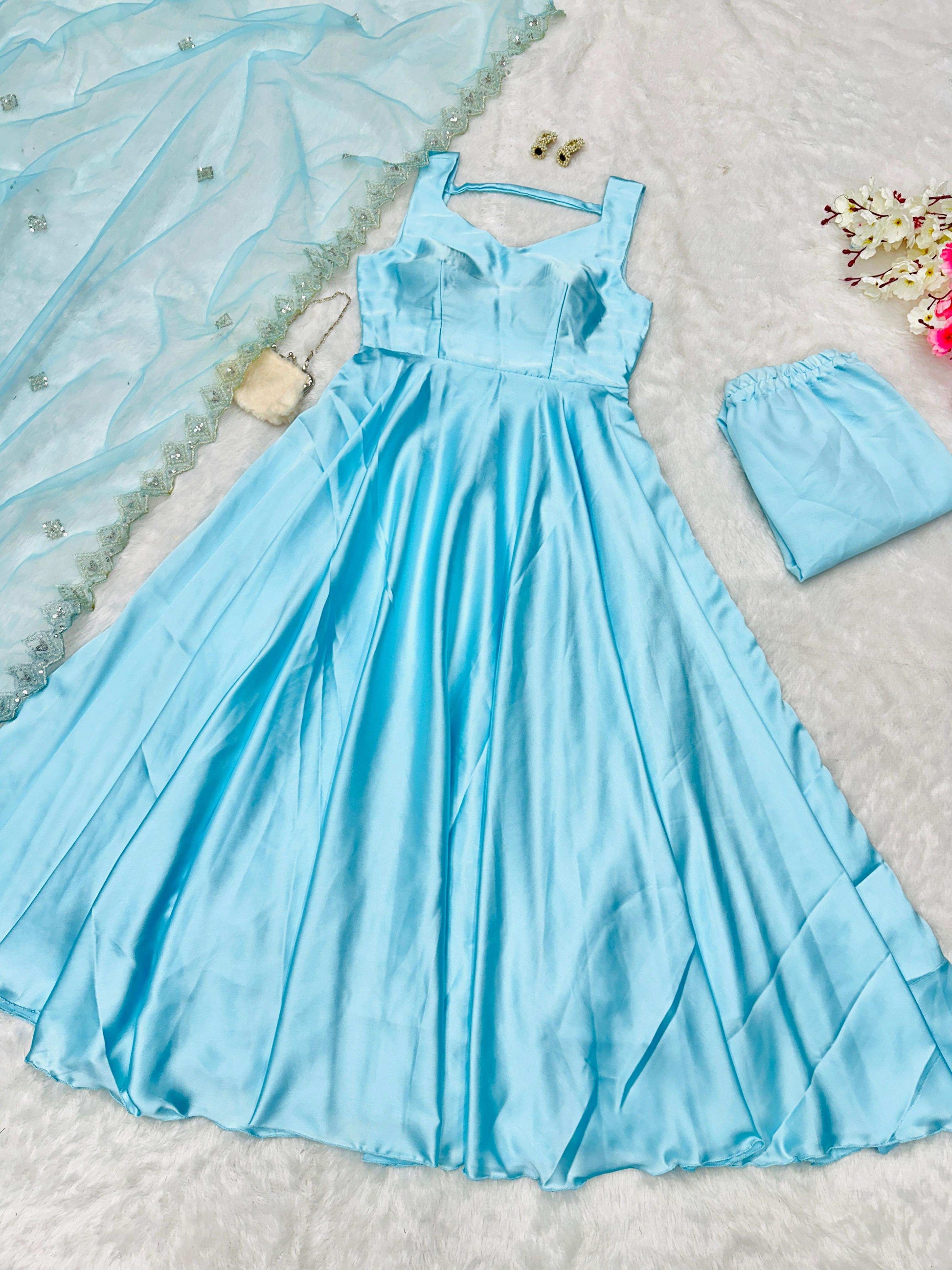 HOS SCnx 1144 Japan Satin Anarkali Suit with Net Dupatta - House Of ShiVisha