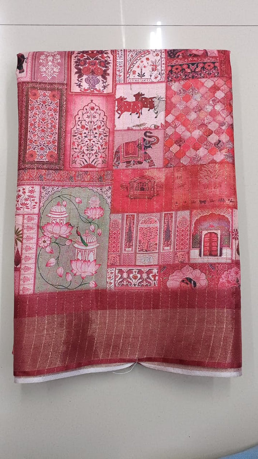 Handloom Recozari Silk Saree – Magenta Pink with Ruby Red accents, Silver Zari Border (Design 223)