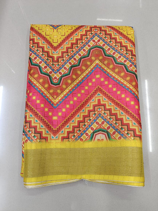 Handloom Recozari Silk Saree – Saffron Orange with Ruby Red accents, Silver Zari Border (Design 073)